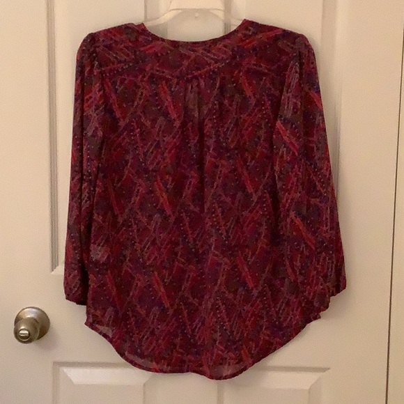 Fun2Fun Sheer, Berry Colored, Split Neck Blouse Size S - Picture 2 of 14